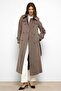 Double Breasted Long Oversized Coat with Cape Detail Latte 3087 - 4