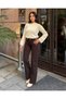 Women's Acıkahve High Waist Wide Leg Palazzo Jean Pants - 4