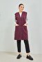 Women's Plum Long Pocketed Buttoned Combed Cotton Mother Large Size Tunic Vest - 4