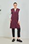 Women's Plum Long Pocketed Buttoned Combed Cotton Mother Large Size Tunic Vest - 5