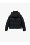 Polar Pocket Detailed Zippered Long Sleeve Hooded Crop Puffer Coat - 4