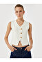 V Neck Sleeveless Gold Buttoned Knitwear Vest - 2
