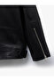 Long Sleeve Faux Leather Biker Jacket with Zipper Pockets - 6