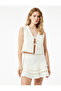 V-Neck Floral Textured Bow Front Tie Detailed Vest - 2