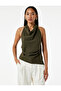 Sleeveless Backless Draped Asymmetrical Degaje Neckline Blouse