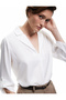 Jacket Collar Fold Detail 3/4 Sleeve Satin Blouse - 2