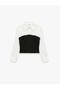 Slim Fit Long Sleeve Shirt with Corset Detail Using Two Different Fabrics - 3