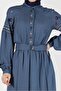 EMBROIDERY DETAIL HIDDEN BUTTONED BIRDLE DRESS 42387 - 4