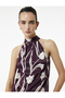 Floral Patterned Halter Neck Satin Blouse with Tie Detail