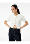 Asymmetrical Short Sleeve Crew Neck Button Cardigan