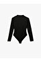 Slim Fit Lightweight Stand Collar Drape Detail Long Sleeve Bodysuit - 4