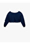 Three Thread Raised Long Sleeve Boat Neck Printed Crop Sweatshirt - 4