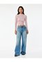 Long Sleeve Crew Neck Gathered Lace T-Shirt - 2