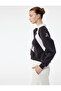 Raised Embroidered Half Zip Collar Oversize Crop Sweatshirt - 3