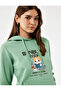Kangaroo Pocket Detailed Hooded Sweatshirt with Raised Cat Print