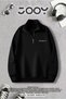 Half Zipper Brooklyn Printed Black Sweatshirt