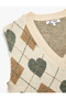 Heart Patterned V-Neck Sleeveless Knitwear Sweater - 5