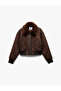 Long Sleeve Faux Fur Collar Detailed Zippered Bomber Jacket - 4