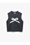 Bow Patterned Crew Neck Sleeveless Knit Sweater - 3