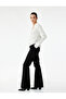 Cotton Slim Fit High Waist Pocketed Buttoned Spanish Flare Pants - Flare Jeans - 2