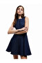 Cotton Crew Neck Flounce Sleeveless Mini Denim Dress with Stitching Detail