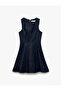 Cotton Crew Neck Flounce Sleeveless Mini Denim Dress with Stitching Detail - 3