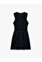 Cotton Sleeveless Crew Neck Belt Detail Mini Denim Dress - 4
