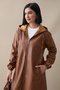 Hooded Long Leather Cape - Tan - 2