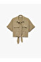 Comfortable Fit Pocket Detailed Short Sleeve Tie-Up Crop Shirt - 3