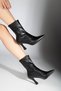 Leather Stretch (Sock) Boots Women's Short Block Heels 8 cm - 4