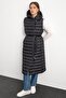 Hooded Button Closure Long Puffer Vest BLACK 8228 - 6
