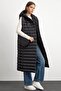 Hooded Button Closure Long Puffer Vest BLACK 8228 - 3