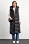 Hooded Button Closure Long Puffer Vest BLACK 8228