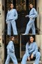 Women's Blue Winter Tracksuit Set with Ribbed Inside Bottom and Top Set - 3