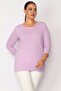 Women's Large Size Lilac Crew Neck Slim Striped Capri Sleeve Blouse 65n29273
