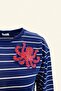 Red Octopus Embroidered Navy Blue Striped Thin Sweatshirt - 4