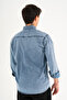 Men's Navy Blue Slim Fit Slim Fit Washable Denim Shirt - 5