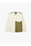 Cotton Long Sleeve Gabardine Buttoned Color Block Classic Collar Pocketed Gabardine Shirt - 3