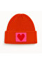 Orange Wool Beret Hat with Red and Pink Heart Punch Detail - 2