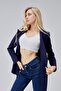 Navy Blue Oversize Woven Blazer Jacket - 8