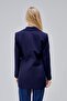 Navy Blue Oversize Woven Blazer Jacket - 6