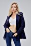 Navy Blue Oversize Woven Blazer Jacket - 7