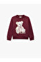 Crew Neck Long Sleeve Teddy Bear Printed Sweatshirt