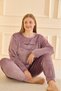 Women's Plus Size Curve French Velvet Round Neck Long Sleeve Pajamas Set