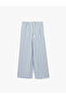 Viscose Fabric Relaxed Fit Striped Pajama Bottoms with Elastic Detail - 3