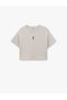 Short Sleeve Crew Neck Teddy Bear Embroidery Detailed Crop Pajama Top - 3