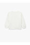 Cotton Crew Neck Floral Patterned Ecru Baby Girl Sweatshirt 6Wmg10101Ak - 2