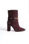 Mubiano Genuine Leather Collection Women's Chain Detailed Heeled Suede Boots Burgundy - Mcalm23142 - Brd - 6