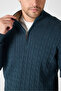 Focus Men's Dark Green Hair Knit Half Zipper Cotton Blend Sweater - 2