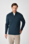 Focus Men's Dark Green Hair Knit Half Zipper Cotton Blend Sweater - 5